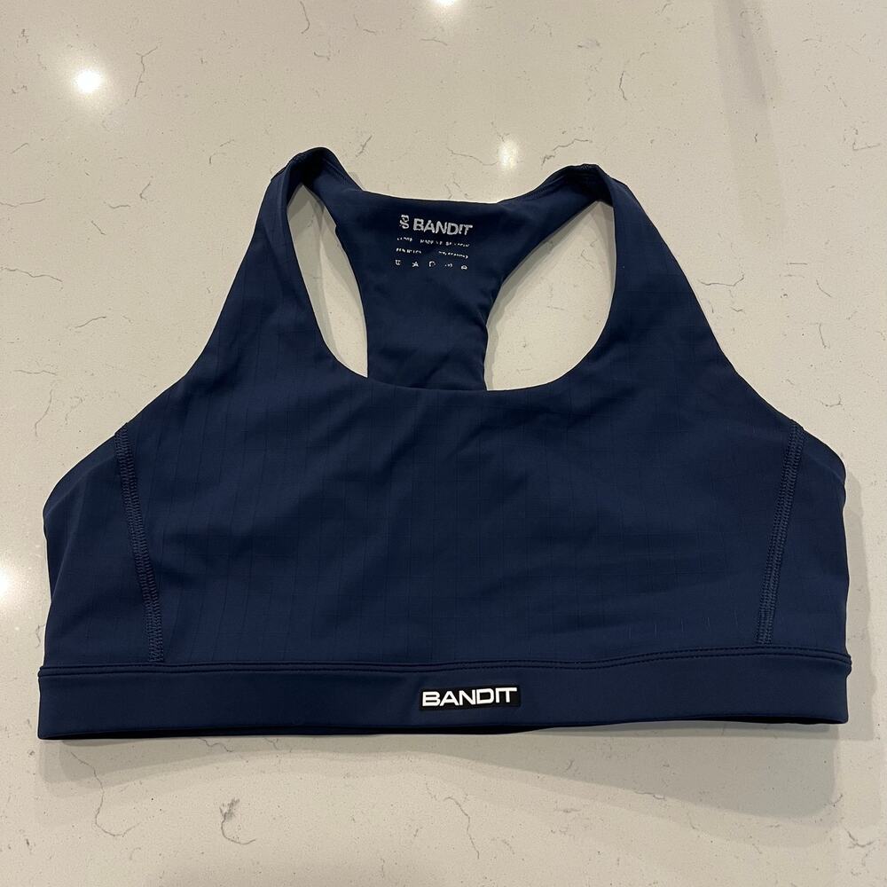 Bandit Running Gridlock Scoop Neck Sports Bra Blue Size Large